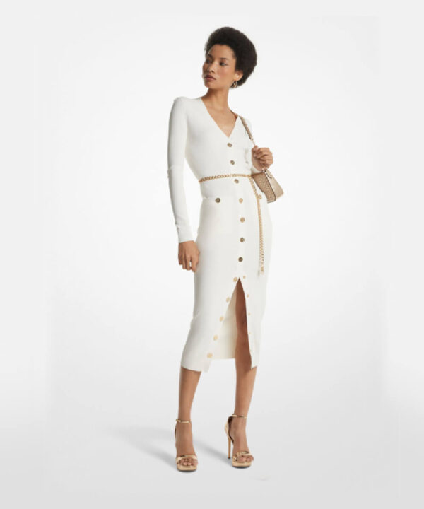 Pinstriped Satin Belted Shirtdress